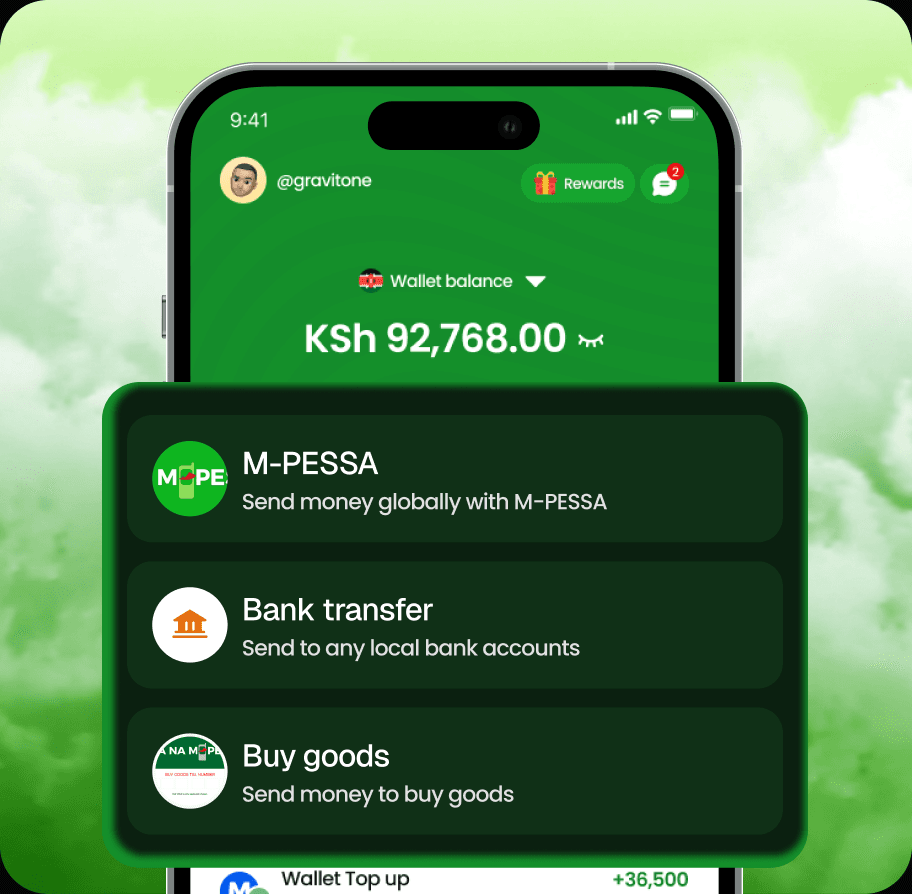 CoinSend withdrawal methods on mobile